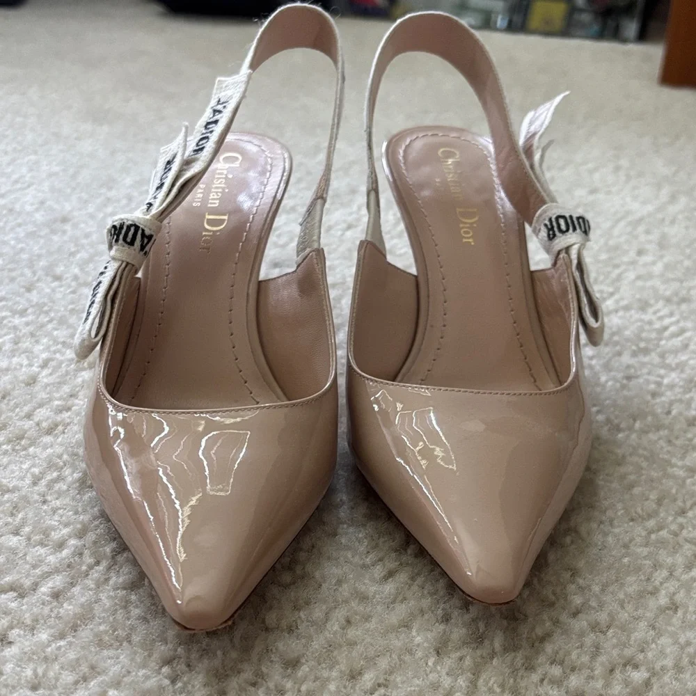 Christian Dior Nude Patent Ribbon J'Adior Slingback 65mm Pumps size 37.5